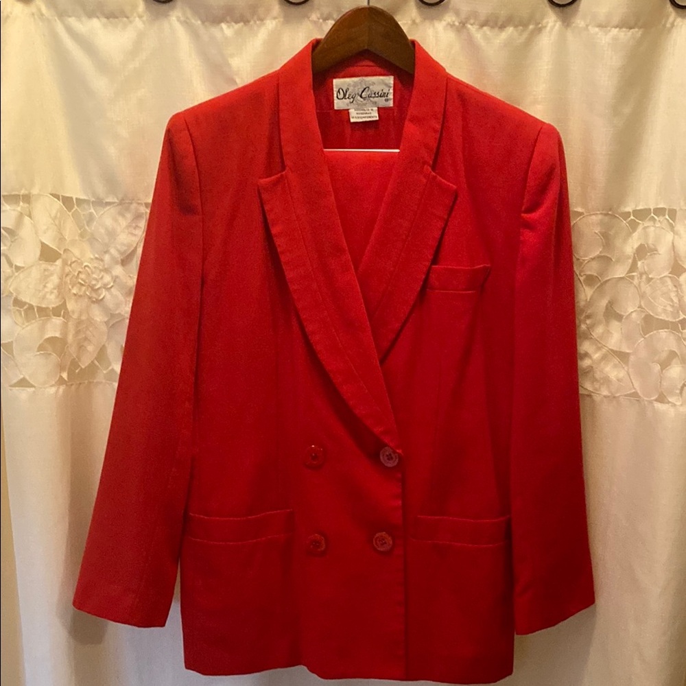 Women's Red Suit: Jacket & Skirt by Oleg Cassini